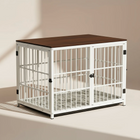 OnePaw Ares dog crate with wooden top on a beige background