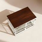 OnePaw Ares wooden pet crate with white lattice base on a beige background