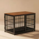 OnePaw Ares dog crate with wooden top on a beige background