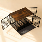 OnePaw Ares Wooden table with metal crate design on a beige background
