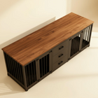 OnePaw ATHENA wooden cabinet with pet crates on a white background.