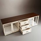 OnePaw ATHENA wooden furniture with pet crate and drawers on a gray background.