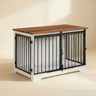 OnePaw AURELIA dog crate with wooden top and white base on a beige background