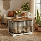 OnePaw AURELIA pet crate in a living room setting with a couch, plants, and decor.