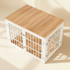 OnePaw AVENOR wooden crate with a wooden top on a beige surface.
