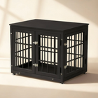 OnePaw AVENOR black metal pet crate with a black wooden top.
