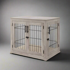 OnePaw CALLISTO dog crate with wooden frame and metal bars on a gray background.