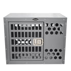 Gray metal dog crate with Zinger branding on a white background