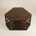 OnePaw EIRENE corner wooden pet crate with metal cage base on a beige background.