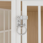 OnePaw EIRENE close-up of a door handle on a wooden pet crate door with white frame.