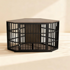 OnePaw EIRENE black metal dog crate on a beige background.