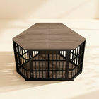 OnePaw EIRENE corner pet crate with wooden top on a neutral background.