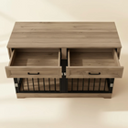 OnePaw ELARA wooden pet crate with two drawers on a beige background.