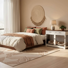 OnePaw ELARA bedroom with a bed, pet crate, and decorative wall art.