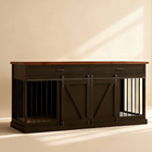OnePaw EMBER dark wooden pet crate with sliding door on a beige background