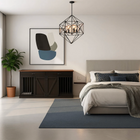 OnePaw EMBER modern bedroom with a bed, pet crate, rug, and decorative items.