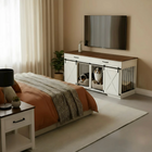 OnePaw EMBER modern bedroom with a bed, nightstand, and pet kennel.