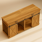 OnePaw EMBER wooden pet crate with sliding doors on a beige background