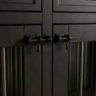 A black crate with metal handles