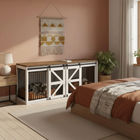 OnePaw HAVEN modern bedroom with a wooden pet crate.
