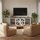 OnePaw HAVEN modern living room with beige sofa, coffee table, and white wooden pet crate.