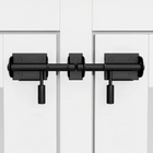 OnePaw LIVIA black metal door handle on a white wooden pet crate door.