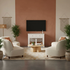 OnePaw LYRA modern living room with white wooden pet crate, plants, and a TV.