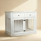 OnePaw LYRA white wooden pet crate with two doors and two drawers on a beige background