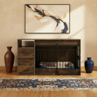 OnePaw MARLOW Integrated Storage Crate with Barn-Door Styling and abstract painting on wall