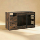 OnePaw MARLOW Integrated Storage Crate with Barn-Door Styling with metal accents on a beige background