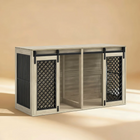 Wooden pet crate with lattice doors on a beige background