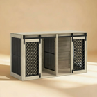 Wooden pet crate with lattice doors on a beige background