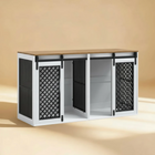 Pet crate with sliding doors on a beige background