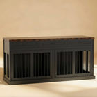 Dark wood cabinet pet crate on a beige background