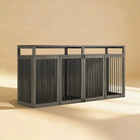 Wooden pet crate with metal doors on a beige background