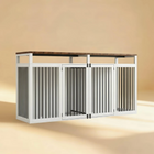 Modern white wooden pet crate on a beige background