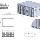 Owens Dog Box 55114R Hunter Series Tall Trailer Triple Compartment - Right Swing Doors Technical drawing of a compartment with dimensions and features labeled