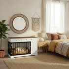 OnePaw SELENE dog crate integrated into a bedroom setting with furniture and decor.