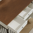 OnePaw SELENE wooden pet crate with open white drawers on a wooden floor.