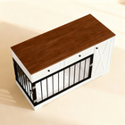 OnePaw SELENE wooden pet crate with a white frame and black metal bars on a beige background.