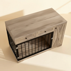 OnePaw SELENE wooden pet crate with a metal cage design on a beige background
