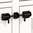 Black metal rod with adjustable brackets on a white background