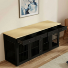 Black pet crate with wooden top in a room setting