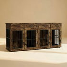 Wooden pet crate with metal bars on a beige background
