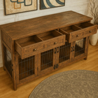 OnePaw THEIA wooden console table with pet kennels and drawers in a room setting.