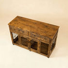 OnePaw THEIA wooden pet crate with wire doors on a beige background.