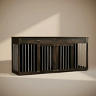 OnePaw Vesta dark wooden furniture crate with metal bars on a beige background